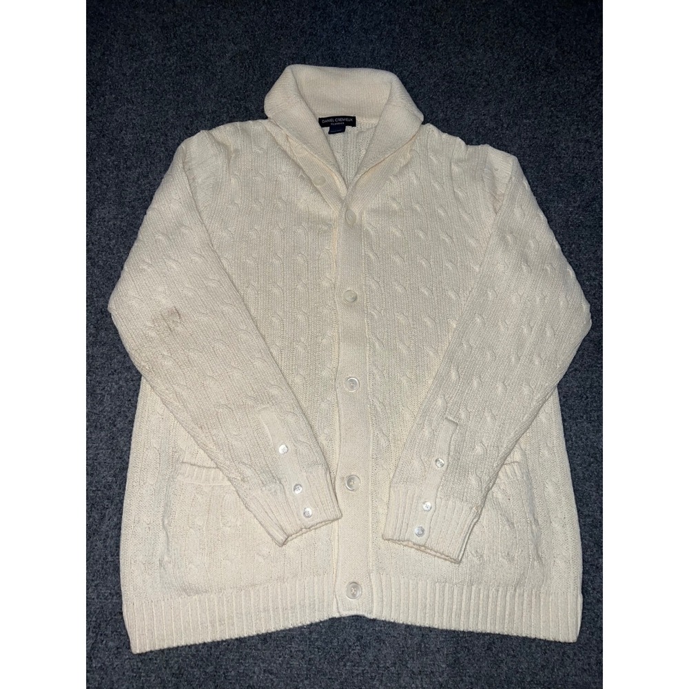 Daniel Cremieux Classics Cream Cable Knit Shawl Collar Cardigan Sweater Large